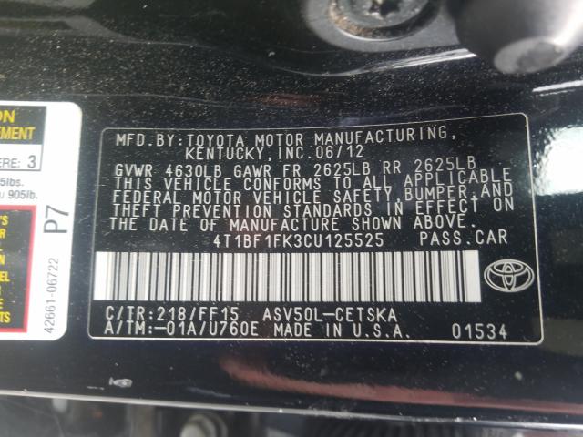 Photo 9 VIN: 4T1BF1FK3CU125525 - TOYOTA CAMRY BASE 