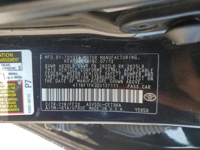 Photo 12 VIN: 4T1BF1FK3CU137111 - TOYOTA CAMRY BASE 