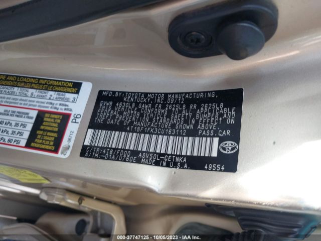 Photo 8 VIN: 4T1BF1FK3CU163112 - TOYOTA CAMRY 