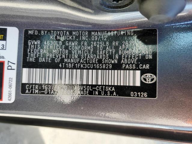 Photo 11 VIN: 4T1BF1FK3CU165829 - TOYOTA CAMRY BASE 