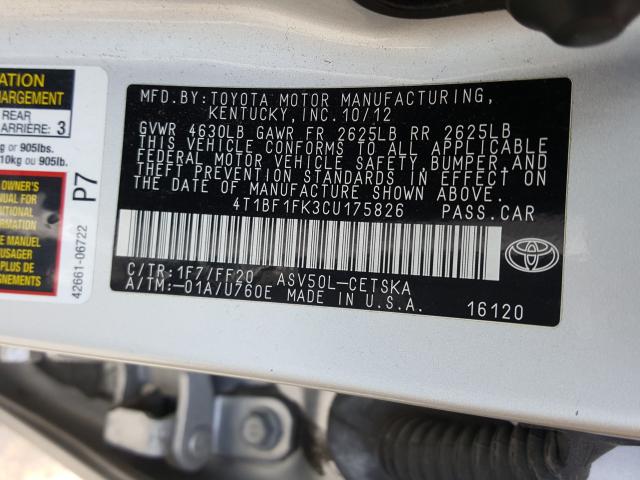 Photo 9 VIN: 4T1BF1FK3CU175826 - TOYOTA CAMRY BASE 