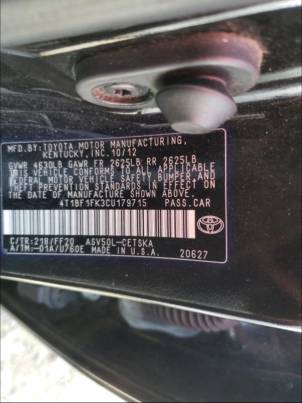 Photo 9 VIN: 4T1BF1FK3CU179715 - TOYOTA CAMRY BASE 