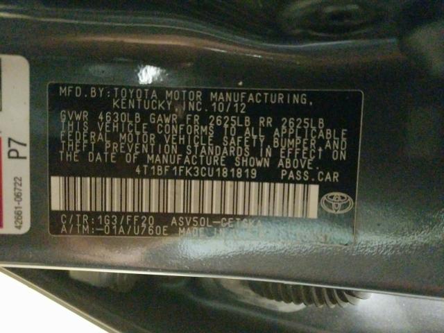 Photo 9 VIN: 4T1BF1FK3CU181819 - TOYOTA CAMRY BASE 