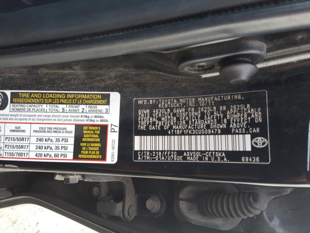 Photo 9 VIN: 4T1BF1FK3CU509479 - TOYOTA CAMRY BASE 