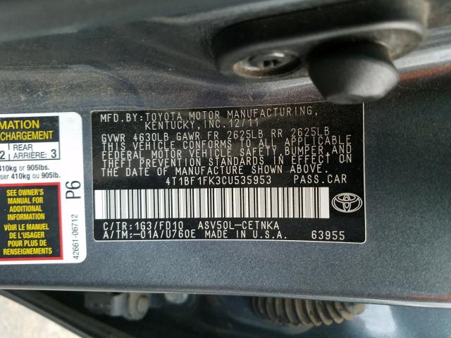 Photo 9 VIN: 4T1BF1FK3CU535953 - TOYOTA CAMRY BASE 