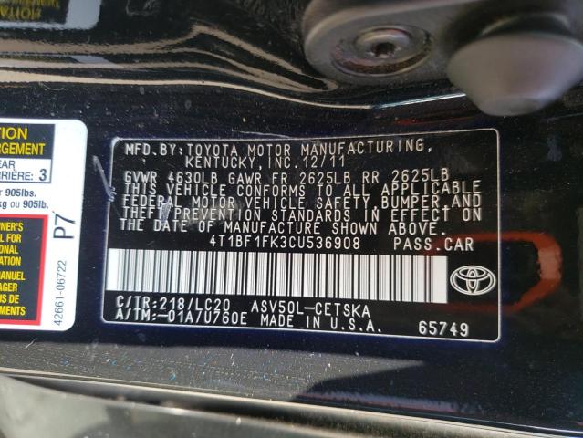 Photo 12 VIN: 4T1BF1FK3CU536908 - TOYOTA CAMRY BASE 