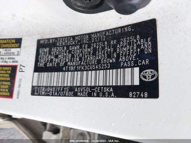 Photo 8 VIN: 4T1BF1FK3CU545253 - TOYOTA CAMRY 