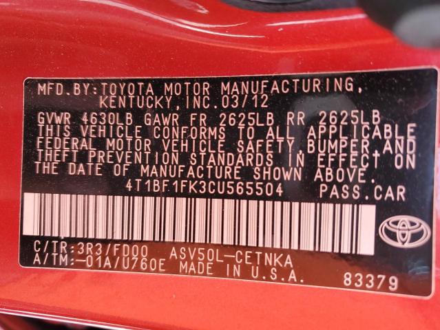 Photo 11 VIN: 4T1BF1FK3CU565504 - TOYOTA CAMRY 