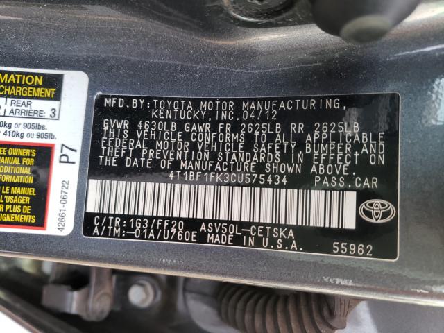 Photo 9 VIN: 4T1BF1FK3CU575434 - TOYOTA CAMRY 