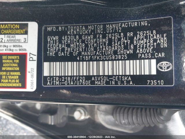 Photo 8 VIN: 4T1BF1FK3CU583825 - TOYOTA CAMRY 