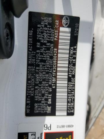 Photo 12 VIN: 4T1BF1FK3CU600428 - TOYOTA CAMRY 