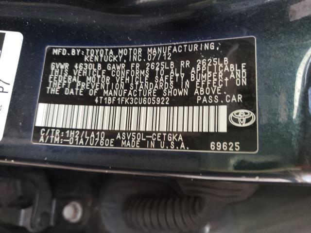 Photo 9 VIN: 4T1BF1FK3CU605922 - TOYOTA CAMRY BASE 