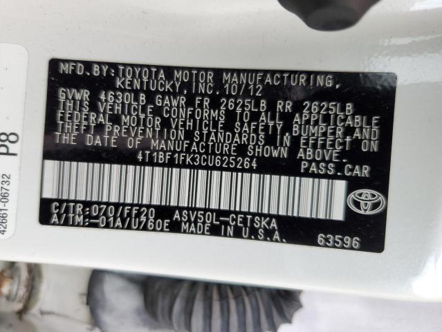 Photo 11 VIN: 4T1BF1FK3CU625264 - TOYOTA CAMRY BASE 