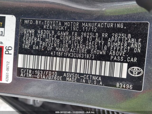 Photo 8 VIN: 4T1BF1FK3CU631873 - TOYOTA CAMRY 