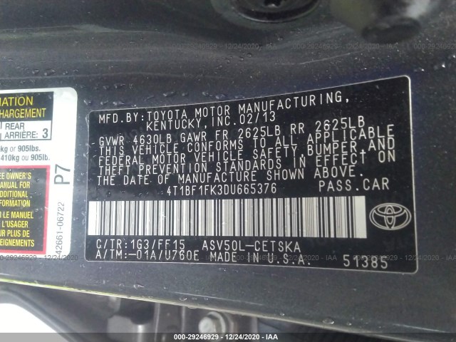 Photo 8 VIN: 4T1BF1FK3D4665376 - TOYOTA CAMRY 