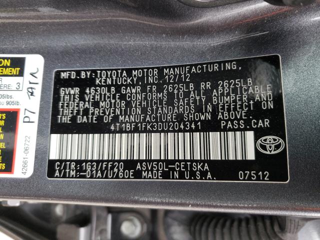 Photo 9 VIN: 4T1BF1FK3DU204341 - TOYOTA CAMRY L 