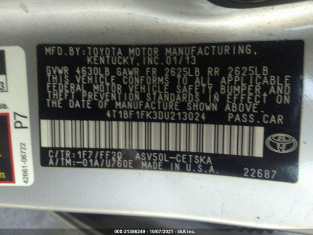 Photo 8 VIN: 4T1BF1FK3DU213024 - TOYOTA CAMRY 