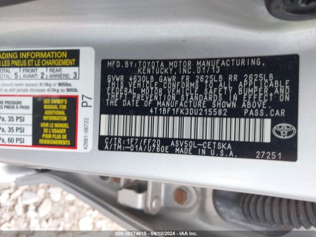 Photo 8 VIN: 4T1BF1FK3DU215582 - TOYOTA CAMRY 