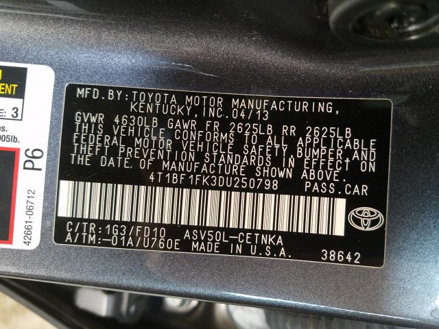 Photo 9 VIN: 4T1BF1FK3DU250798 - TOYOTA CAMRY L 