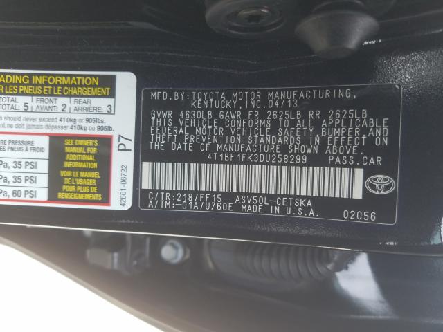 Photo 9 VIN: 4T1BF1FK3DU258299 - TOYOTA CAMRY L 