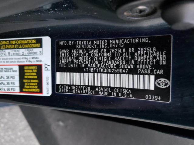 Photo 11 VIN: 4T1BF1FK3DU259047 - TOYOTA CAMRY L 