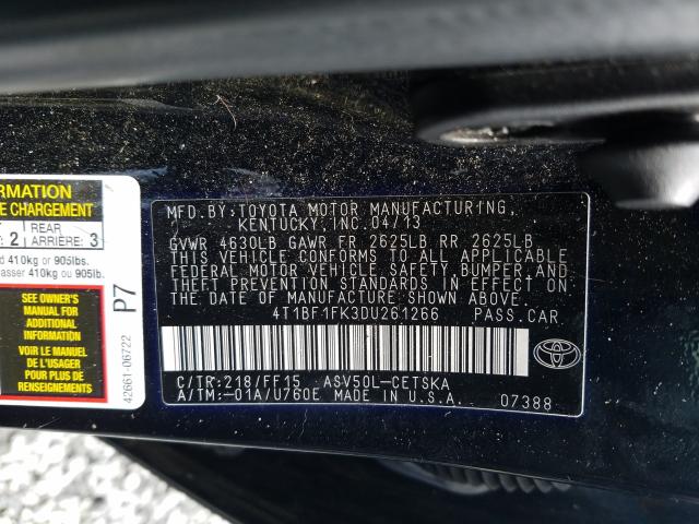 Photo 9 VIN: 4T1BF1FK3DU261266 - TOYOTA CAMRY L 