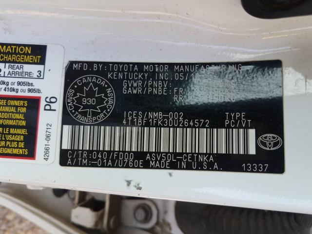 Photo 9 VIN: 4T1BF1FK3DU264572 - TOYOTA CAMRY L 