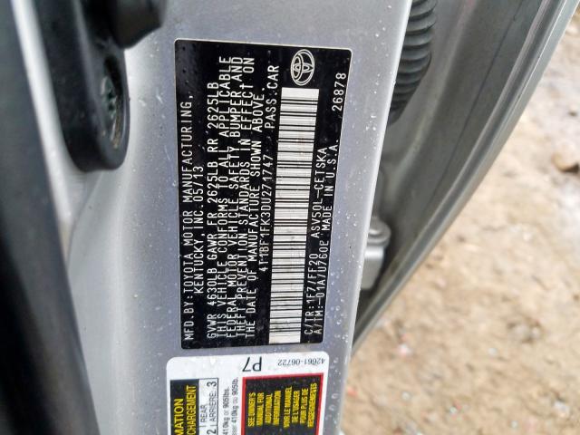 Photo 9 VIN: 4T1BF1FK3DU271747 - TOYOTA CAMRY L 