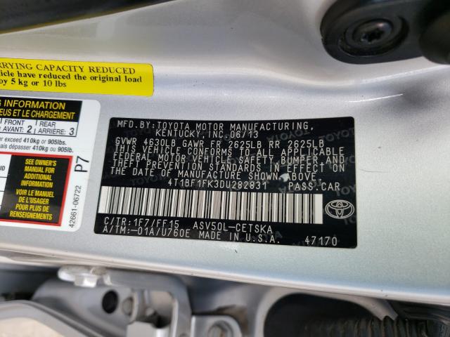 Photo 9 VIN: 4T1BF1FK3DU282831 - TOYOTA CAMRY L 