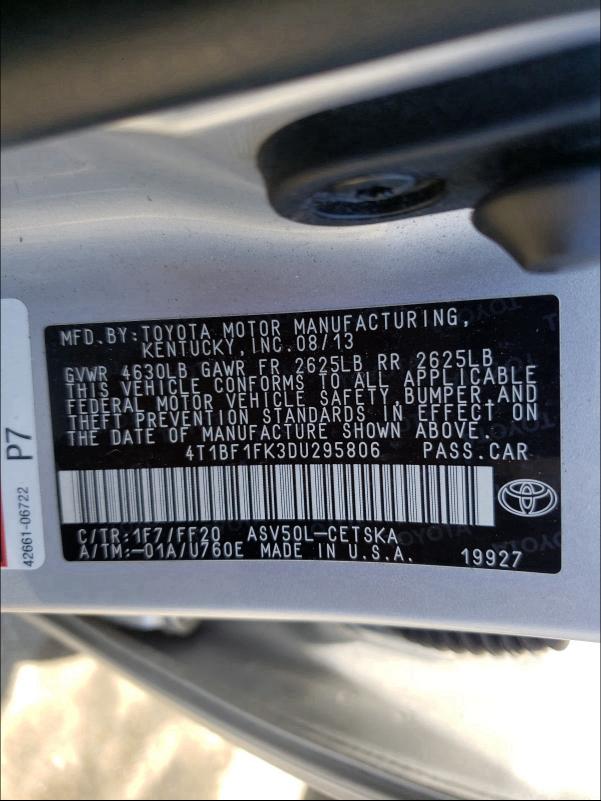 Photo 9 VIN: 4T1BF1FK3DU295806 - TOYOTA CAMRY L 