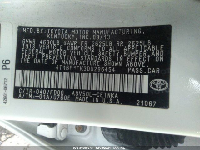 Photo 8 VIN: 4T1BF1FK3DU296454 - TOYOTA CAMRY 