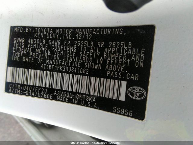 Photo 8 VIN: 4T1BF1FK3DU641062 - TOYOTA CAMRY 