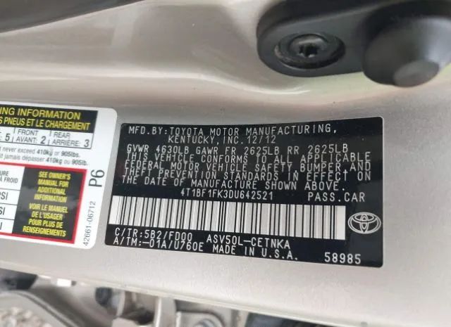 Photo 8 VIN: 4T1BF1FK3DU642521 - TOYOTA CAMRY 