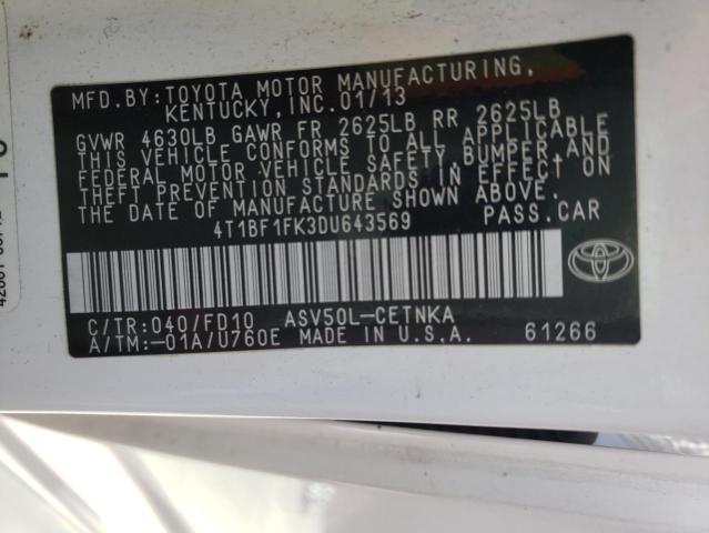 Photo 9 VIN: 4T1BF1FK3DU643569 - TOYOTA CAMRY L 