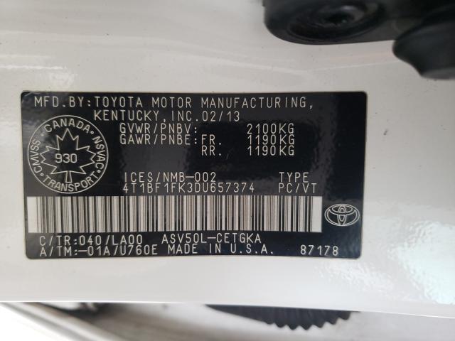 Photo 9 VIN: 4T1BF1FK3DU657374 - TOYOTA CAMRY L 