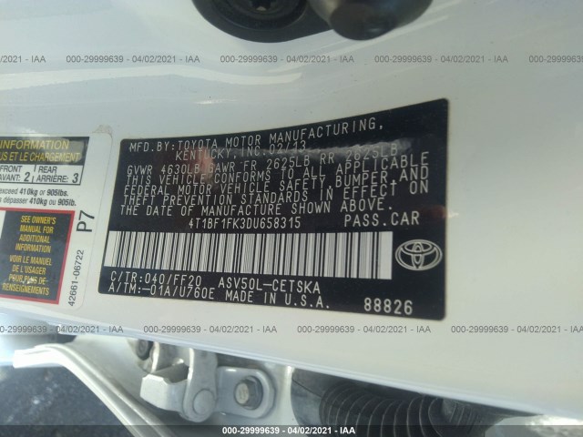 Photo 8 VIN: 4T1BF1FK3DU658315 - TOYOTA CAMRY 