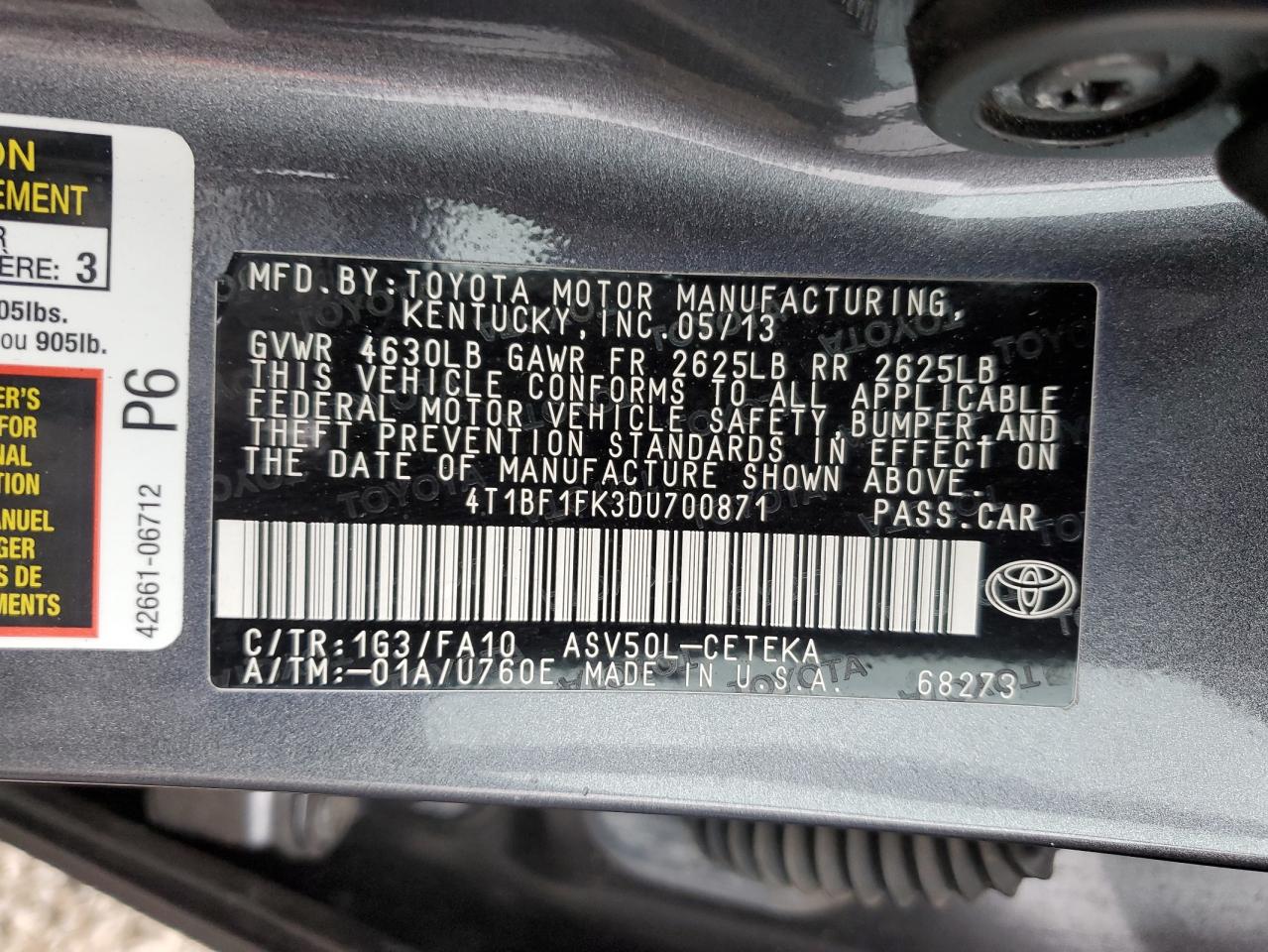 Photo 11 VIN: 4T1BF1FK3DU700871 - TOYOTA CAMRY 