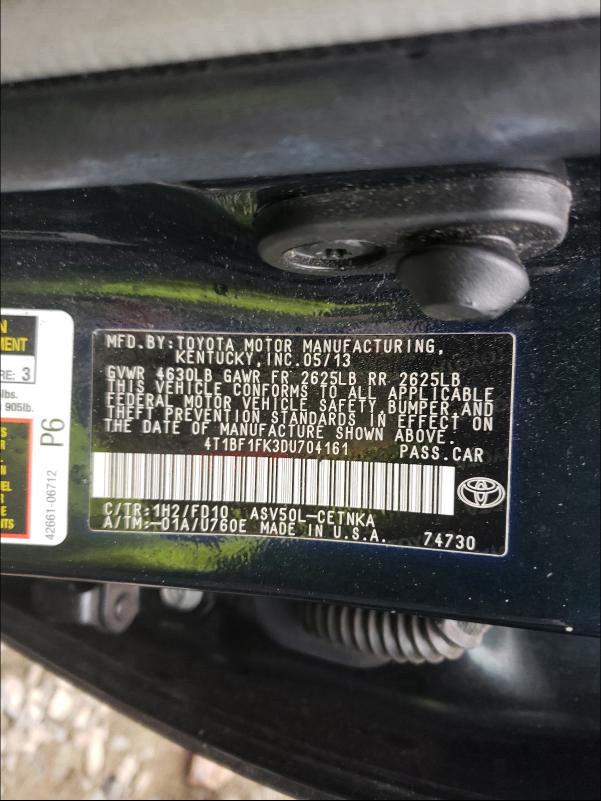 Photo 9 VIN: 4T1BF1FK3DU704161 - TOYOTA CAMRY L 