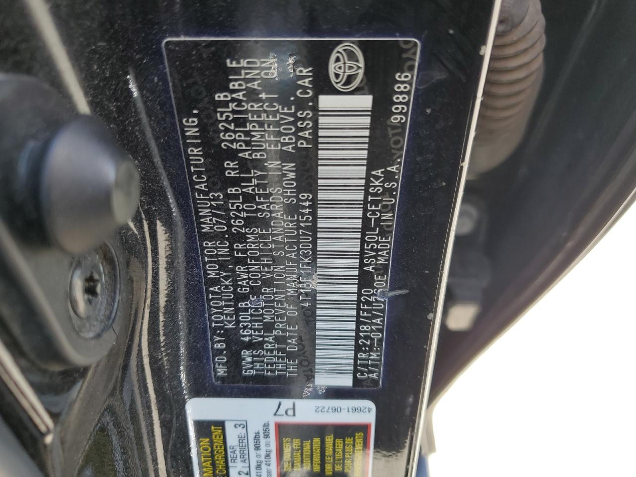 Photo 11 VIN: 4T1BF1FK3DU715449 - TOYOTA CAMRY 