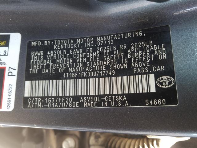 Photo 9 VIN: 4T1BF1FK3DU717749 - TOYOTA CAMRY L 