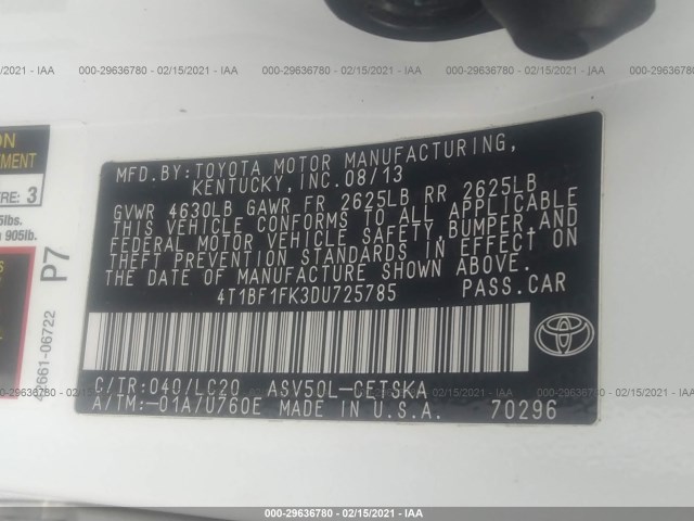 Photo 8 VIN: 4T1BF1FK3DU725785 - TOYOTA CAMRY 