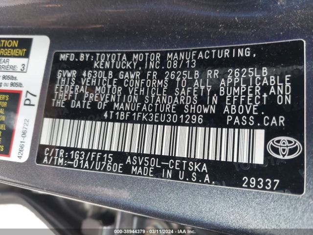 Photo 8 VIN: 4T1BF1FK3EU301296 - TOYOTA CAMRY 