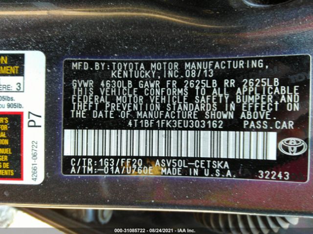 Photo 8 VIN: 4T1BF1FK3EU303162 - TOYOTA CAMRY 