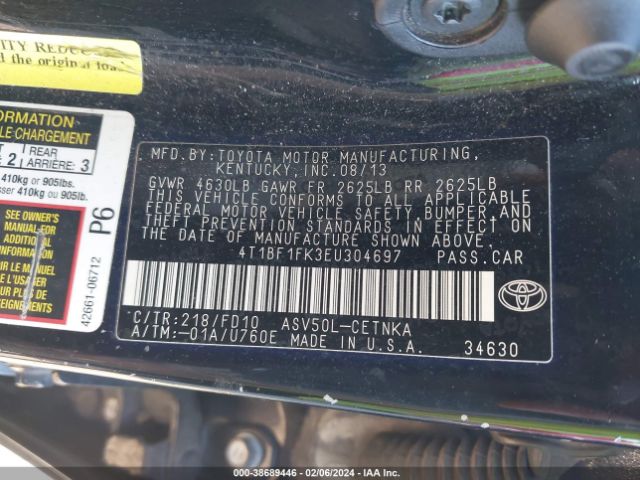 Photo 8 VIN: 4T1BF1FK3EU304697 - TOYOTA CAMRY 