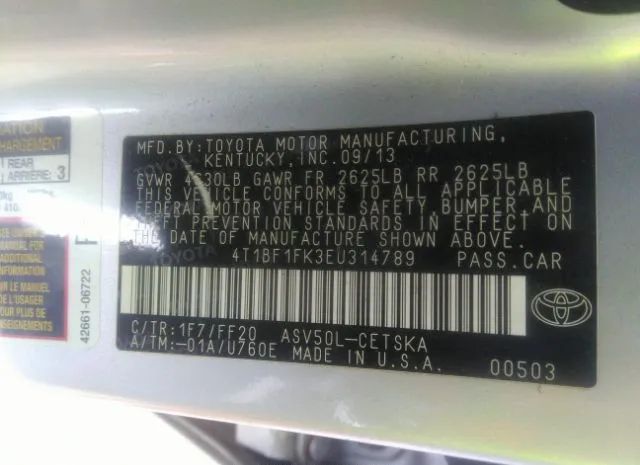 Photo 8 VIN: 4T1BF1FK3EU314789 - TOYOTA CAMRY 