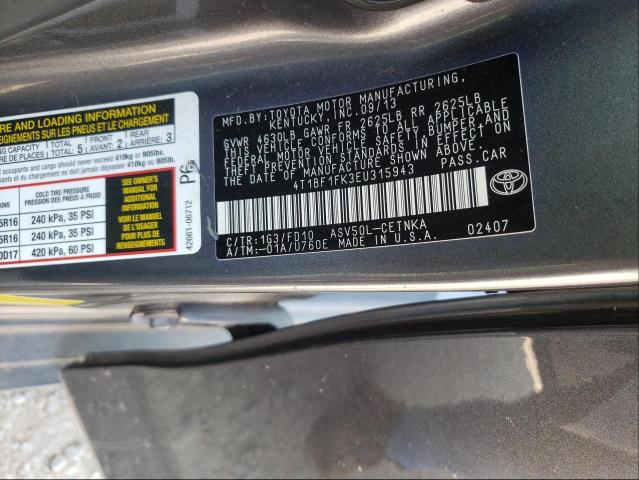 Photo 9 VIN: 4T1BF1FK3EU315943 - TOYOTA CAMRY L 