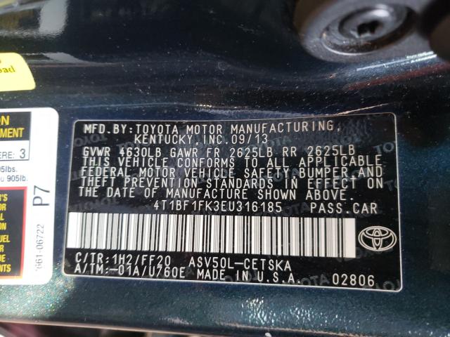 Photo 9 VIN: 4T1BF1FK3EU316185 - TOYOTA CAMRY L 