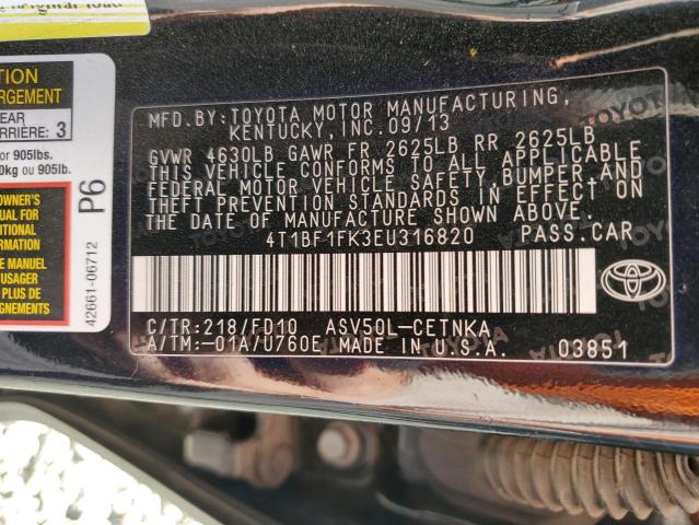 Photo 11 VIN: 4T1BF1FK3EU316820 - TOYOTA CAMRY L 