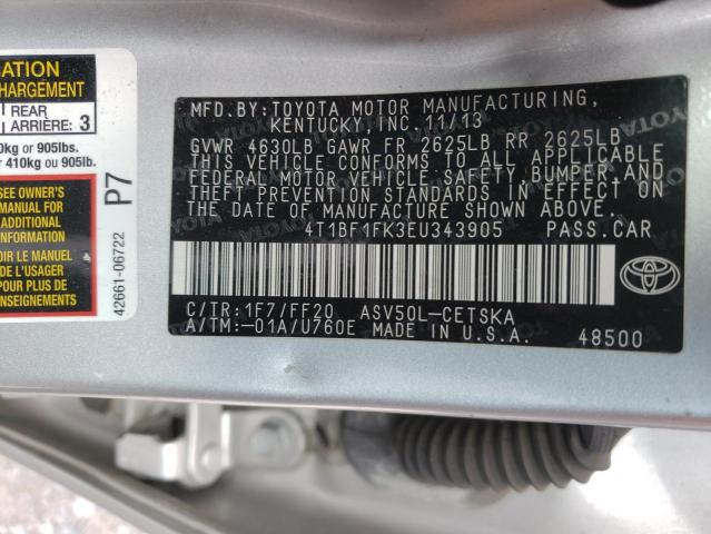 Photo 12 VIN: 4T1BF1FK3EU343905 - TOYOTA CAMRY 