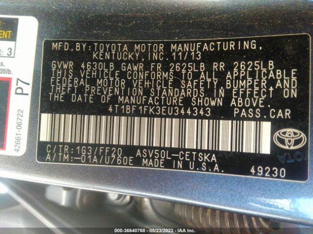 Photo 8 VIN: 4T1BF1FK3EU344343 - TOYOTA CAMRY 